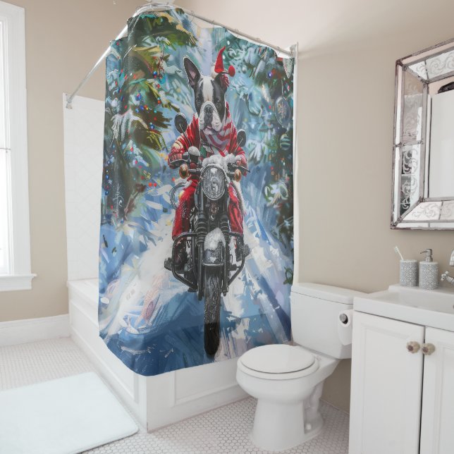 Rideaux De Douche Boston Terrier Dog équitation moto Noël (En situation)