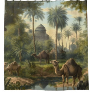 Rideaux De Douche Botanique : dromadaires dans la jungle près d'une