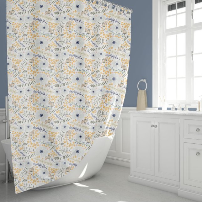 Rideaux De Douche Botanique Floral Jaune Motif (Sweet Blue Gray Yellow Botanical Floral Pattern Shower Curtain from Studio Posies.)