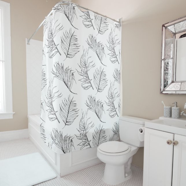 Rideaux De Douche Botanique noire et blanche (En situation)
