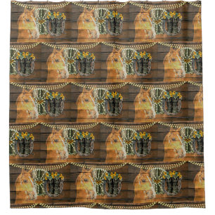 Rideaux De Douche Botte de cowboy Rustique Cheval tournesol Wagon