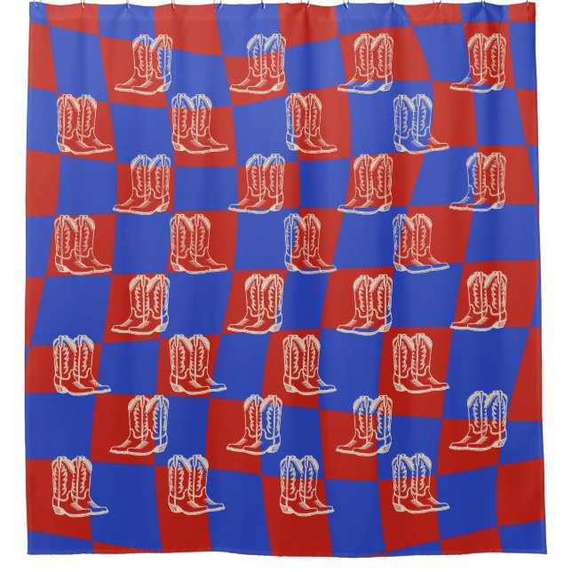 Rideaux De Douche Bottes de cowboy bleu rouge occidental (Devant)