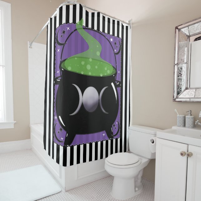 Rideaux De Douche Boubbling Magic Cauldron sorcière lunaire Hallowee (En situation)
