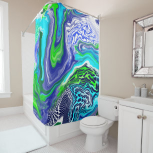Rideaux De Douche Boucles de marbre bleu et vert citron