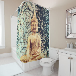 Rideaux De Douche Bouddha assis sur la Terre Élégant Lumière zen