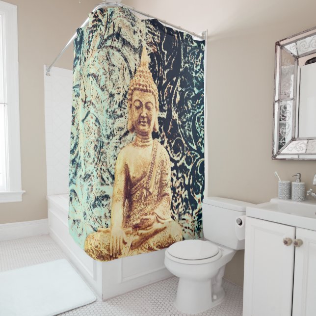 Rideaux De Douche Bouddha assis sur la Terre Élégant Lumière zen (En situation)
