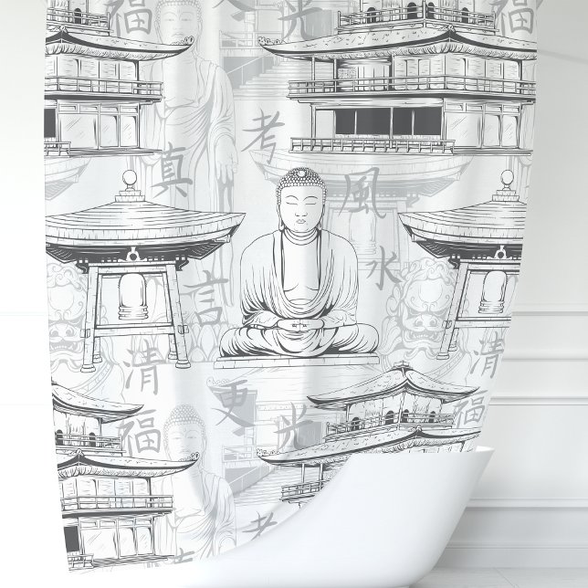 Rideaux De Douche Bouddha zen et art oriental de la pagode (Créateur téléchargé)
