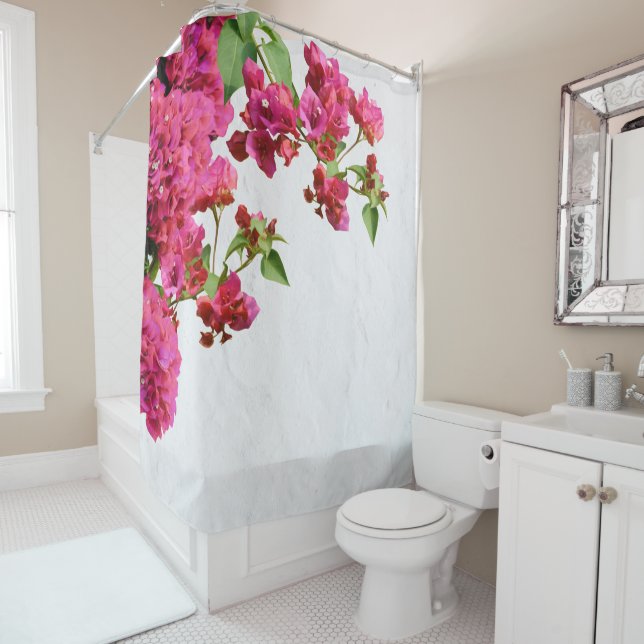Rideaux De Douche Bougainvilliers Floral Méditerranée Grecque (En situation)
