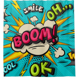 Rideaux De Douche Bouillonnante bulle de pop art. Souriez, wow, pow,
