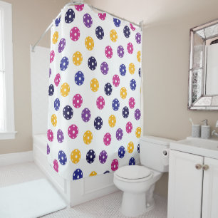 Rideaux De Douche 💛 Boulettes jaunes et 💜 violettes en blanc