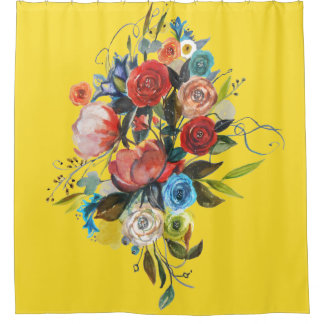 Rideaux De Douche Bouquet aquarelle doux jaune personnalisable