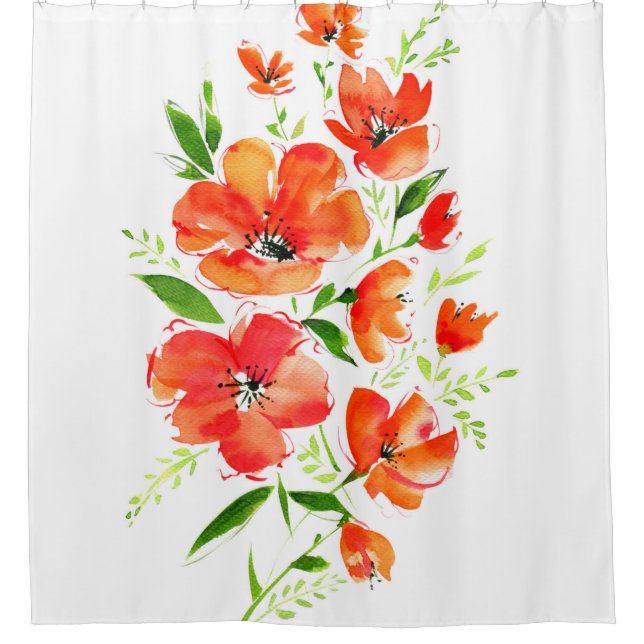 Rideaux De Douche Bouquet d'aquarelle de fleurs de pavot (Devant)