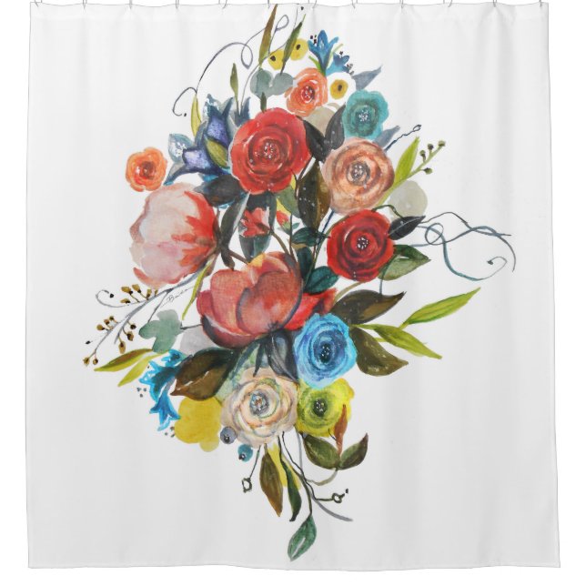 Rideaux De Douche Bouquet d'aquarelle douce Blanc simple (Devant)