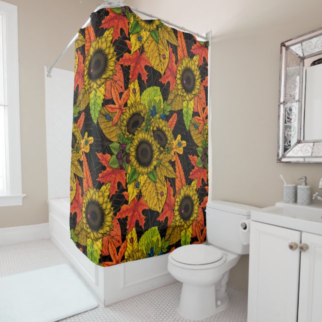 Rideaux De Douche Bouquet d'automne noir (En situation)