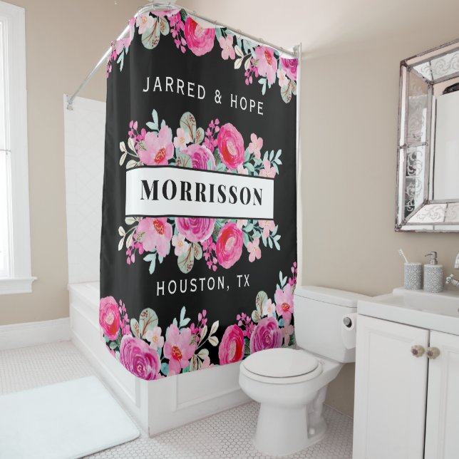 Rideaux De Douche Bouquet de fleurs rose vif personnalisé (En situation)