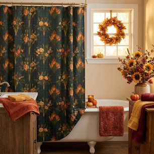 Rideaux De Douche Bouquets Floraux d'Automne sur Tartan