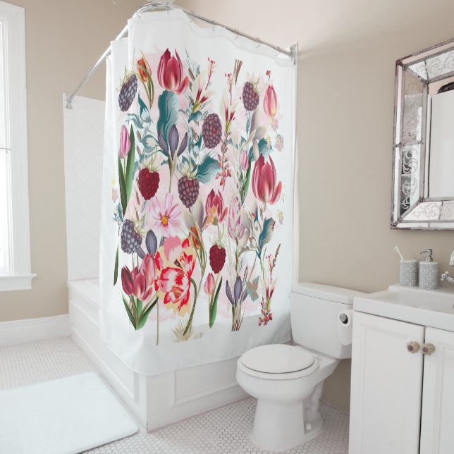 Rideaux De Douche Bourgogne Rouge Rustique Fleurs Florales Nature (En situation)