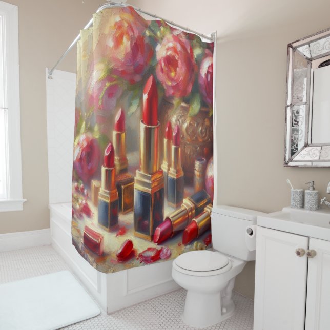 Rideaux De Douche Bouton à lèvres & Fleurs Peinture impressionniste (En situation)