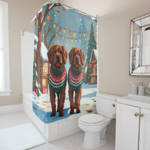 Rideaux De Douche Bouviers des Flandres Chiens Noël Neige Vacances