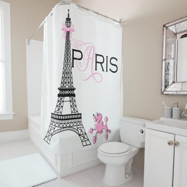 Rideaux De Douche Bow rose Tour Eiffel Paris France Poodé personnali (En situation)