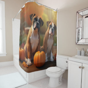 Rideaux De Douche Boxer Chiot Automne Citrouille de plaisir
