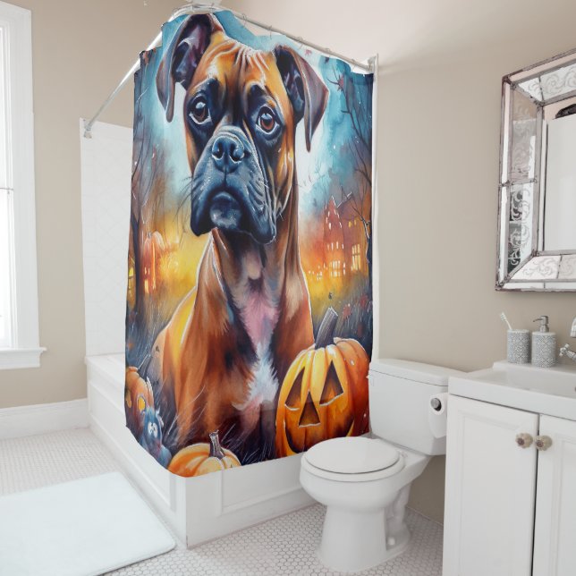 Rideaux De Douche Boxer Halloween avec la peur Citrouille (En situation)