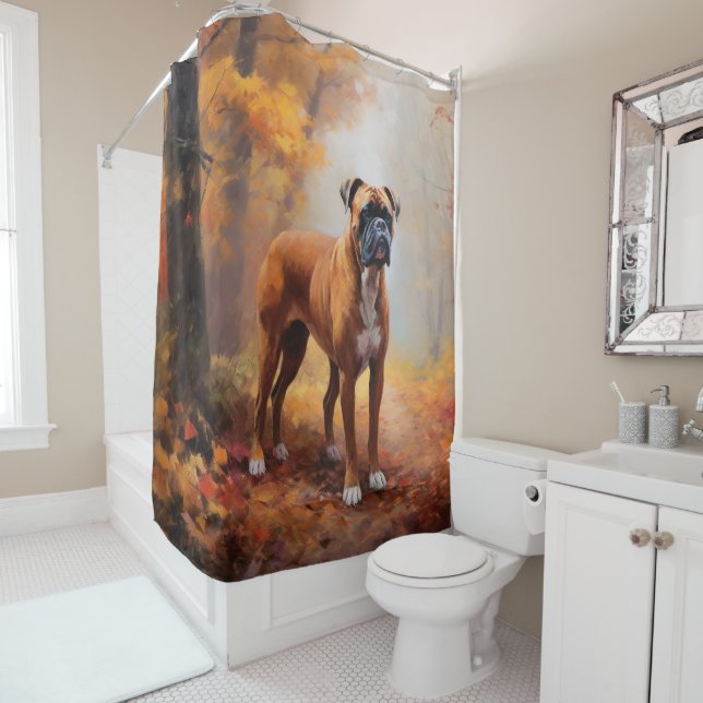 Rideaux De Douche Boxeur dans les feuilles d'automne tombent inspire (En situation)