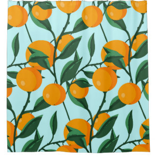 Rideaux De Douche Branches d'oranges, agrumes imprimé vintage.