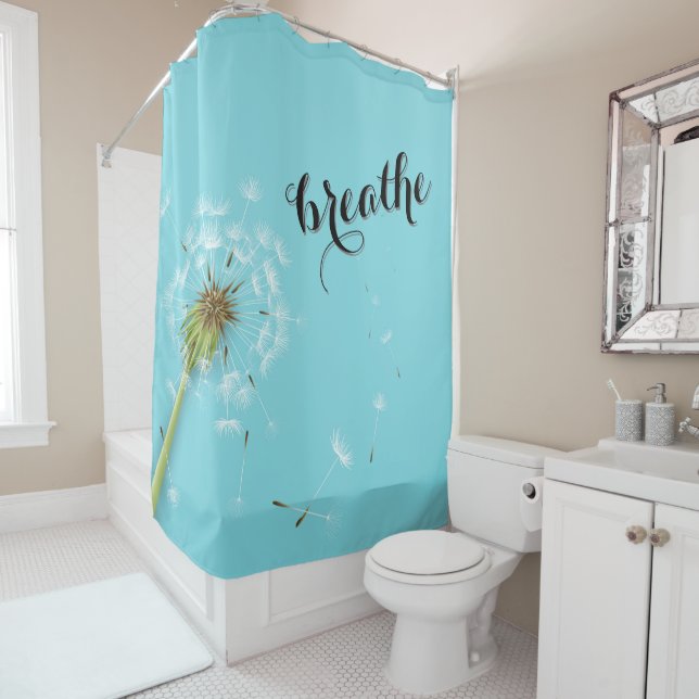 Rideaux De Douche BREATHE Dandelion Citation moderne Turquoise (En situation)