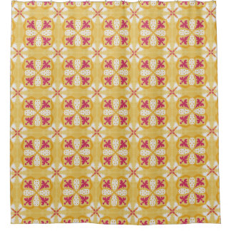 Rideaux De Douche bright yellow pattern with red and white floral