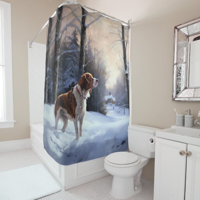 Rideaux De Douche Brittany Spaniel Laissez Neige Noël (En situation)