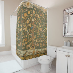 Rideaux De Douche Broderie Anglaise Ancienne Arbre de Vie & Licorne