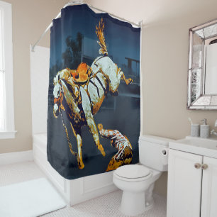 Rideaux De Douche Bronco s'opposant blanc et cowboy au rodéo