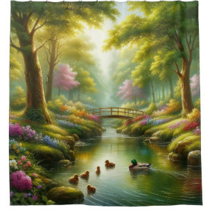 Rideaux De Douche Brook de printemps avec canards/fleurs