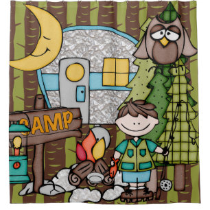 Rideaux De Douche Brown Cheveux Boy Extérieur Camping Pêche Vacances