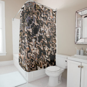 Rideaux De Douche Brown, crème et Motif reptilien Abstrait noir