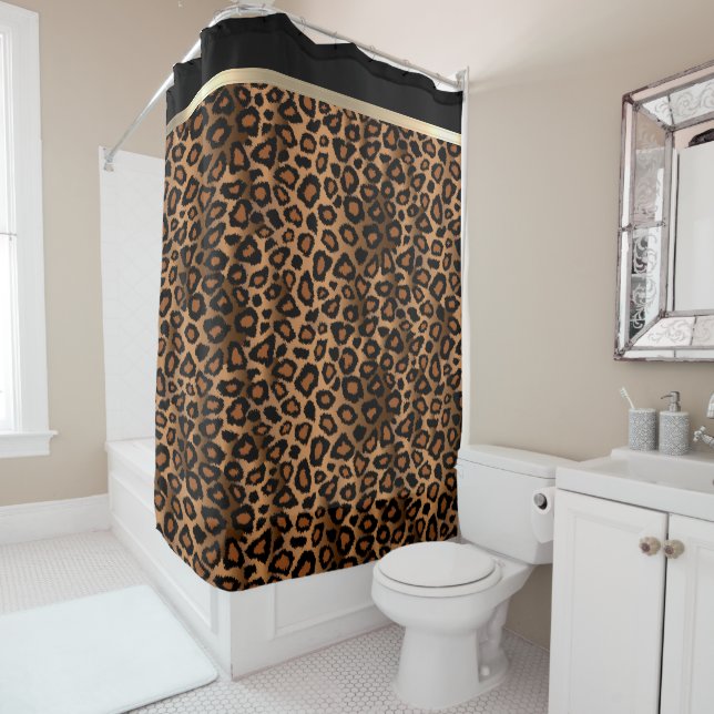 Rideaux De Douche Brown doré et Motif léopard noir (En situation)