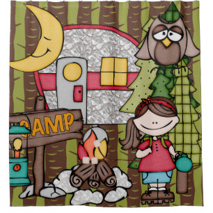 Rideaux De Douche Brown Hair Girl Extérieur Camping Vacances