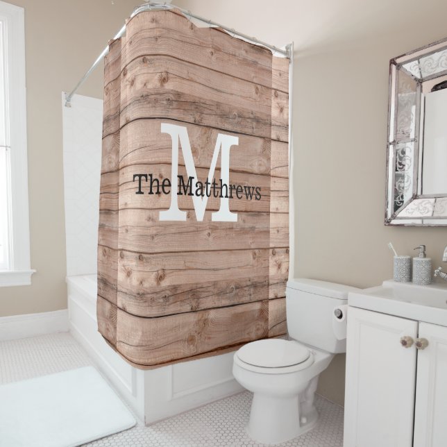 Rideaux De Douche Brown Russe Motif Monogramme Nom de la ferme (En situation)