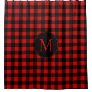 Rideaux De Douche Buffle rouge et noir plaqué avec Monogramme