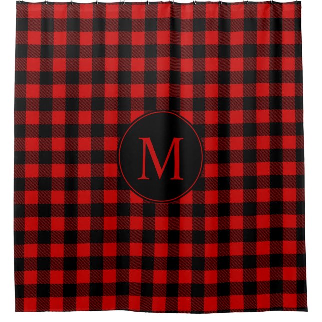 Rideaux De Douche Buffle rouge et noir plaqué avec Monogramme (Devant)