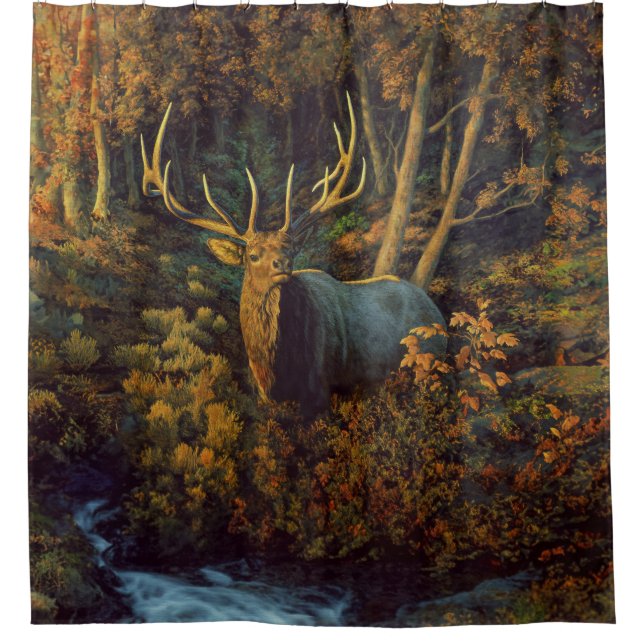 Rideaux De Douche Bull Elk dans la forêt d'automne (Devant)