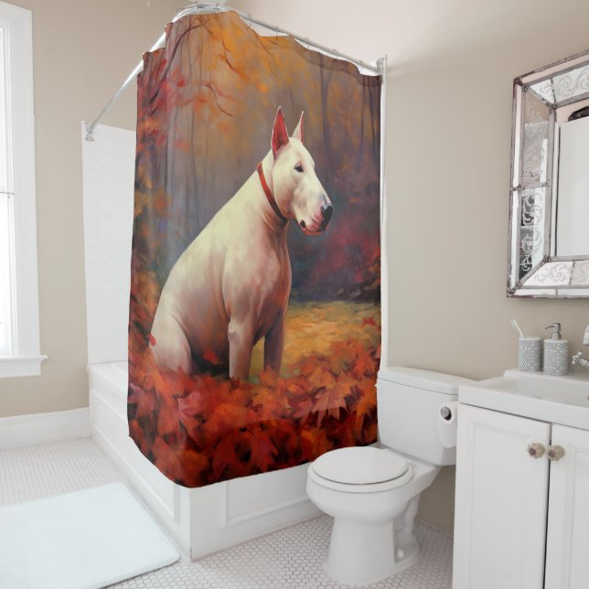 Rideaux De Douche Bull Terrier à l'automne Leaves automne Inspire (En situation)
