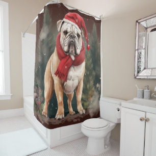 Rideaux De Douche Bulldog à Noël de neige