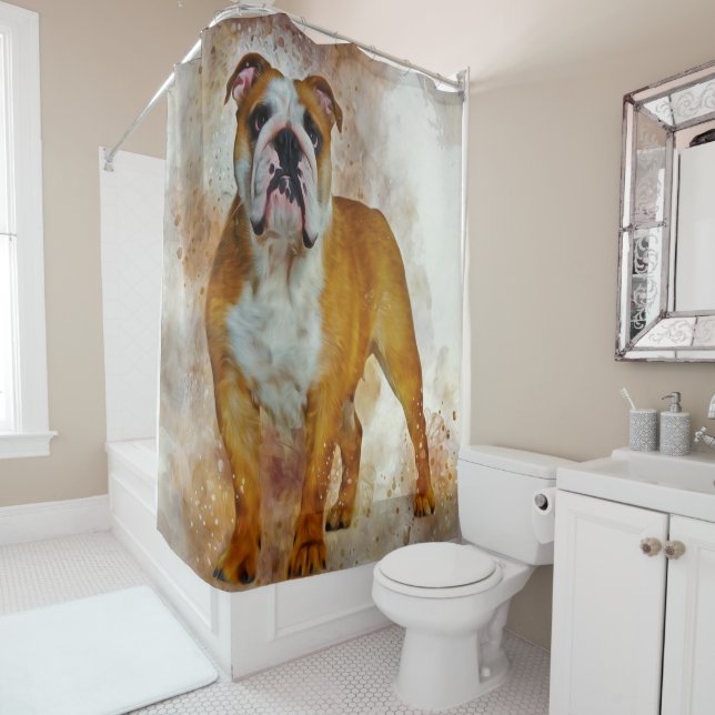 Rideaux De Douche Bulldog Art Anglais Bulldog Amoureux (En situation)
