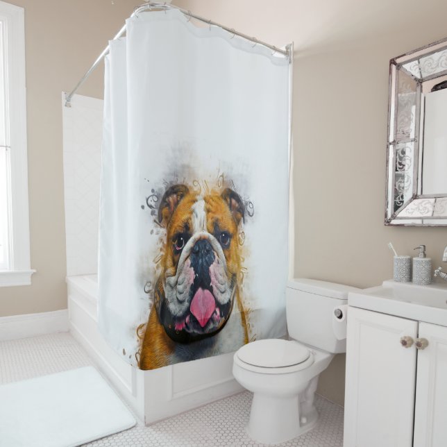 Rideaux De Douche Bulldog Art anglais Bulldog Lover Idée cadeau (En situation)