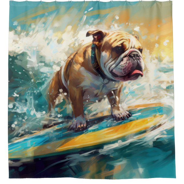 Rideaux De Douche Bulldog Beach Surf Peinture (Devant)