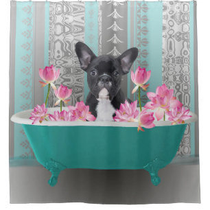 Rideaux De Douche Bulldog français dans la baignoire de Lotus