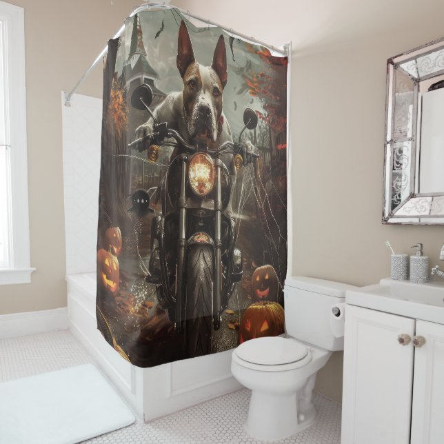 Rideaux De Douche Bulle Terrier Riding Moto Halloween effrayant (En situation)