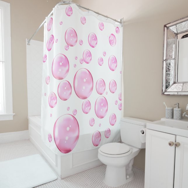 Rideaux De Douche Bulles roses blanches (En situation)